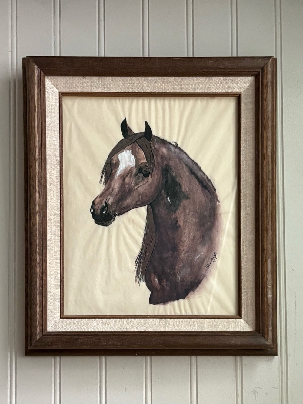 Vintage Equestrian Horse Portrait Painting Framed & Signed 1977 VTG Farmhouse